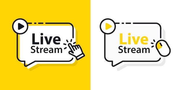 Live-stream-symbol online-streaming-vektor-designelement mit play-taste emblem für die ausstrahlung von tv-sportnachrichten radio live-video-stream-symbol vorlage für shows, filme und live-auftritte