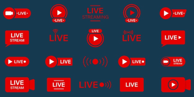 Live-stream-zeichensatz online-nachrichtensendung kanal fernsehen live-stream-liniensymbol online-übertragung