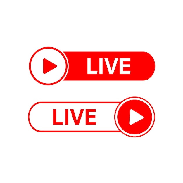 Live-symbole rote live-schaltflächen auf weißem hintergrund live-symbol-abzeichen-etikett-aufkleber-vorlage
