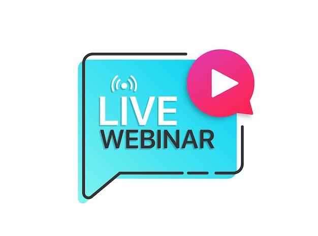 Live-webinar-button-label mit play-symbol. logo für online-bildung