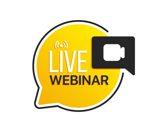 Live-webinar-button-label mit play-symbol. logo für online-bildung