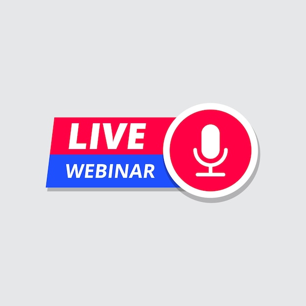 Vektor live-webinar-button-symbol rotes und blaues vektordesign mit einem mikrofon-symbol