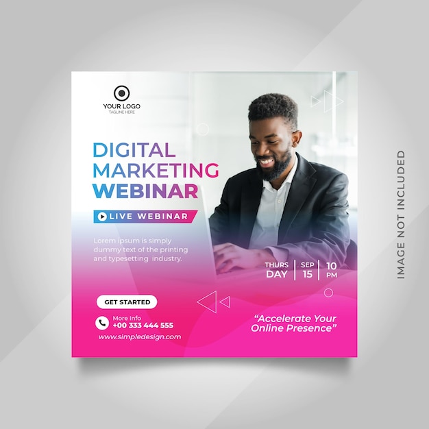 Vektor live-webinar für digitales marketing und corporate-social-media-beitragsvorlage