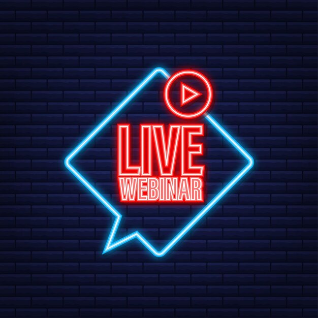 Vektor live-webinar-label. flache vektor-neon-illustration.