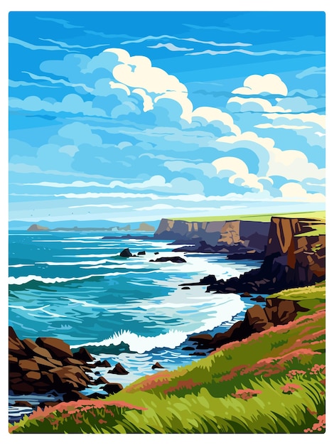 Lizard point england vintage reiseposter souvenir postkarten porträtmalerei wpa illustration