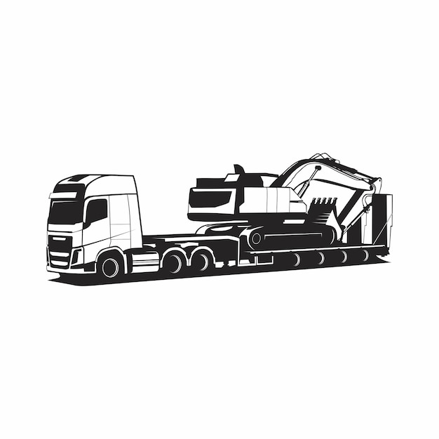 LKW, der Baggersilhouette zieht