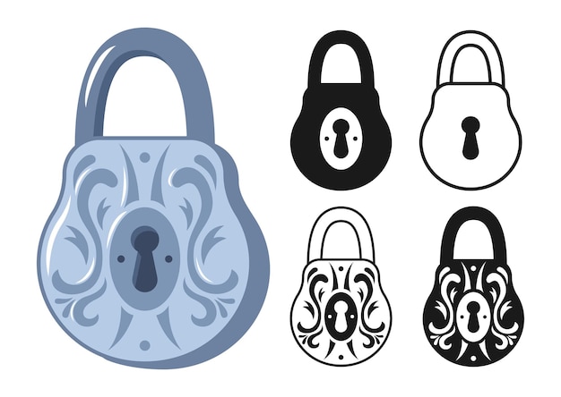 Lock vintage icon set altes vorhängeschloss sicherheit sicherheitssymbol schutzzeichen logo privatsphäre verschlüsselung