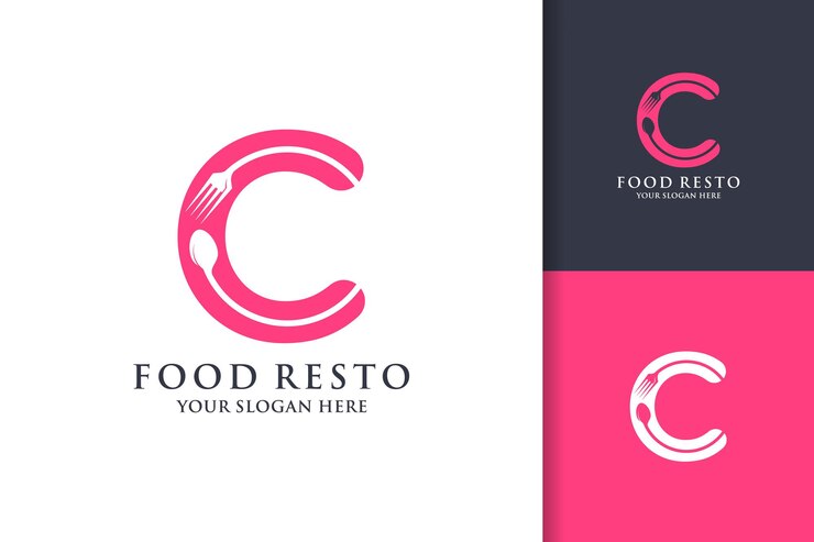 Löffel Gabel Buchstabe C Food Restaurant Inspiration Logo