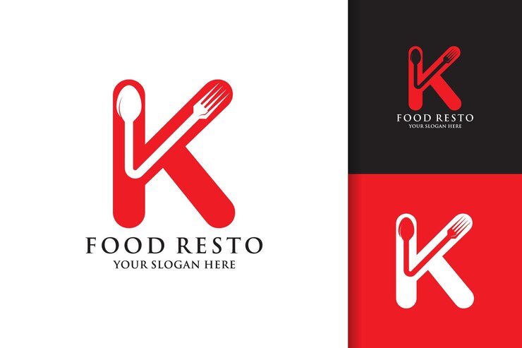 Löffel Gabel Buchstabe K Food Restaurant Inspiration Logo