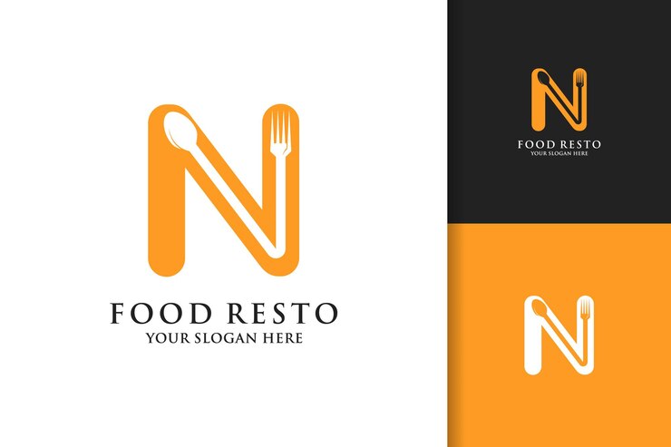 Löffel Gabel Buchstabe N Food Restaurant Inspiration Logo
