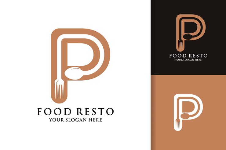Löffel Gabel Buchstabe P Food Restaurant Inspiration Logo