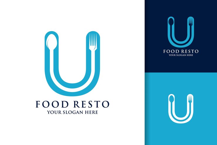 Löffel Gabel Buchstabe U Food Restaurant Inspiration Logo