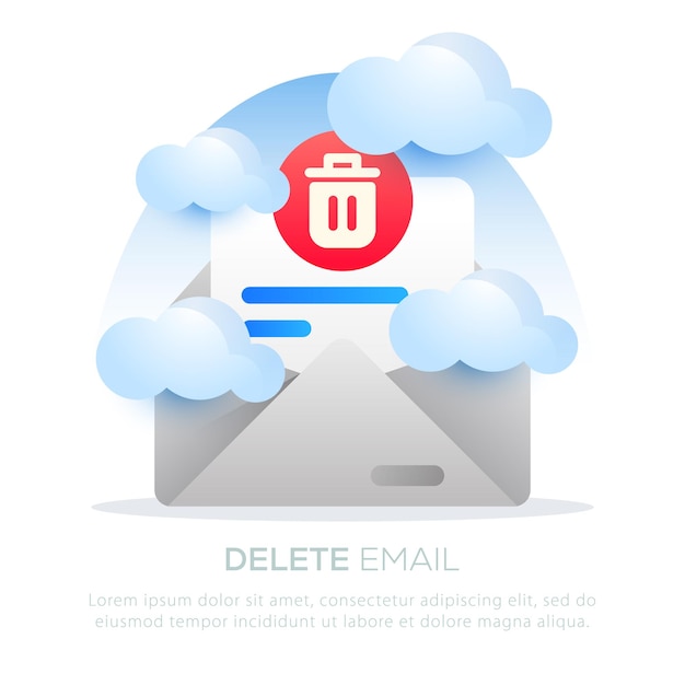 Löschen Sie das E-Mail-Illustrationsdesign für das Design mobiler Apps oder Websites