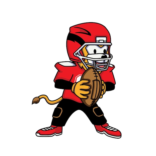 Vektor löwe-cartoon-illustrationsdesign, das american football spielt