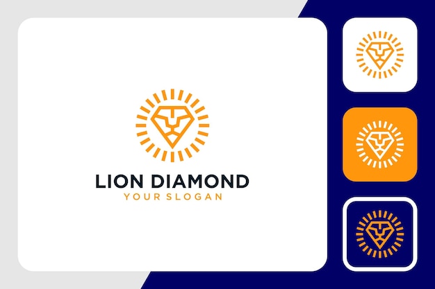 Löwen-logo-design mit diamant- und strichzeichnungen