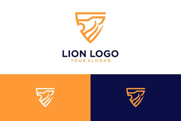 Löwen-Logo-Design mit Schild und Strichzeichnungen