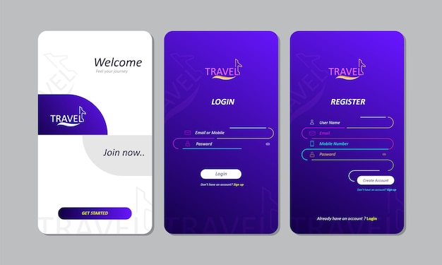 Vektor log-in-design für die mobile app für reisen