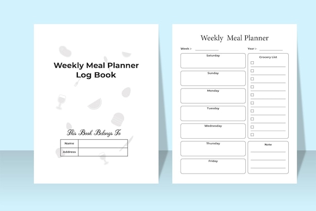 Logbuch für wöchentlichen essensplaner von kdp. kdp notizbuch für den essensplaner für den innenbereich. wöchentliches einkaufslisten-logbuch. vorlage für einen wöchentlichen essensplaner. kdp-innentagebuch. vorlage für eine einkaufsliste.