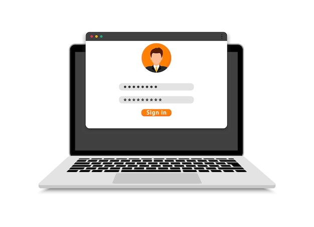 Login-formular auf laptop-bildschirm laptop mit login- und passwort-seite