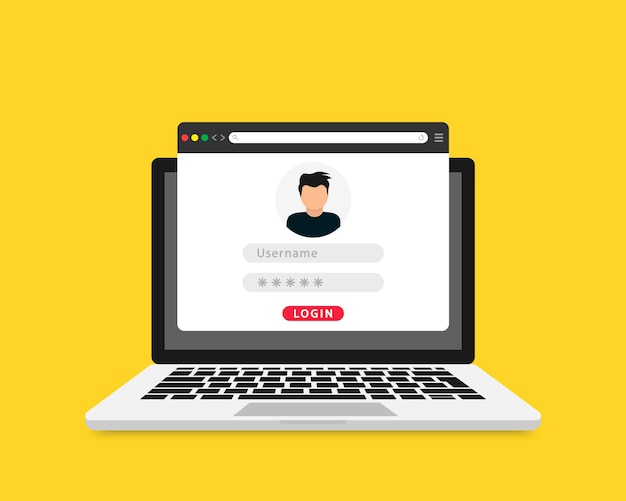 Login-Formular auf Laptop-Bildschirm Online-Registrierung