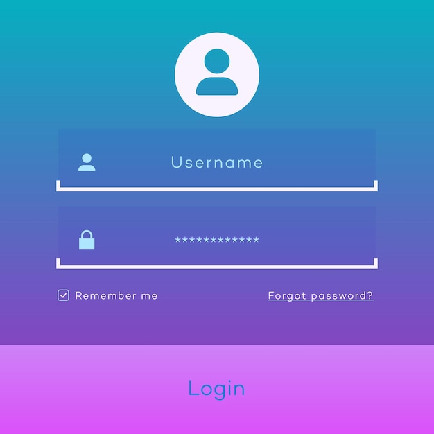 Login-Formular-Seitenvorlage auf modernem Gradienten-Hintergrund für die App-Entwicklung Online-Registrierung Smartphone-Mockups Website ui-Elemente Benutzerprofil Zugriff auf Konto-Konzept Vektor 10 eps