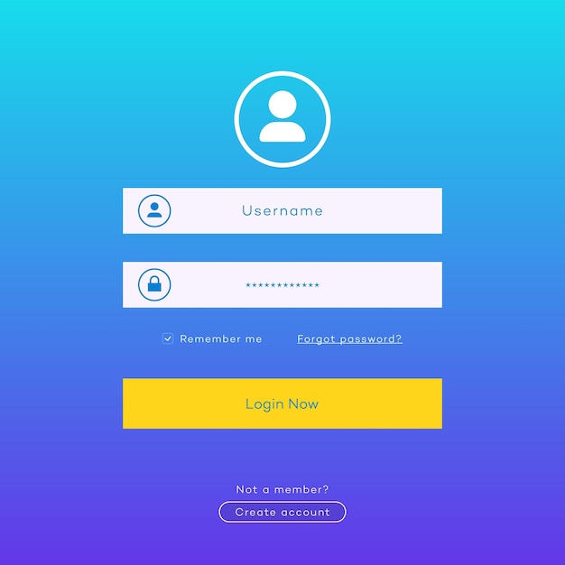 Login-Formular-Seitenvorlage auf modernem Gradienten-Hintergrund für Website ui-Elemente Online-Registrierung Smartphone-Mockups App-Entwicklung Benutzerprofil Zugang zu Konto-Konzept Vektor 10 eps