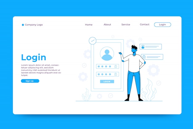 Vektor login landing page vorlage