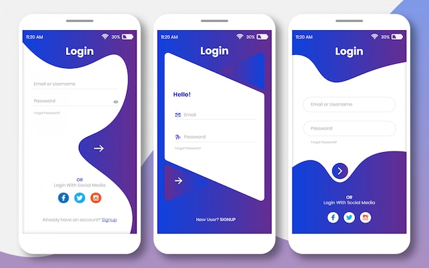 Login UI Kit für jede App oder Anmeldeseite Designvorlage