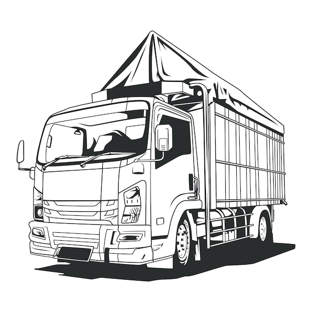 Logistik-LKW-Lieferungsvektorlinie Kunstillustration