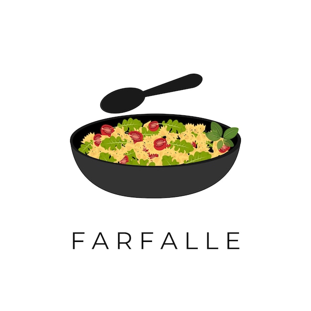 Logo, abbildung, von, teigwaren, farfalle, oder, schmetterling, teigwaren, auf, a, schwarz, platte, mit, a, spoon