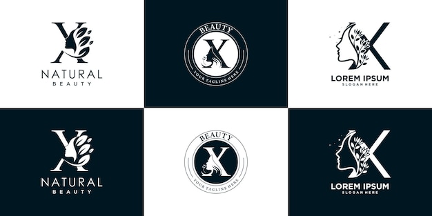 Logo buchstabe x design-kollektion mit natur schönheit konzept premium vektor