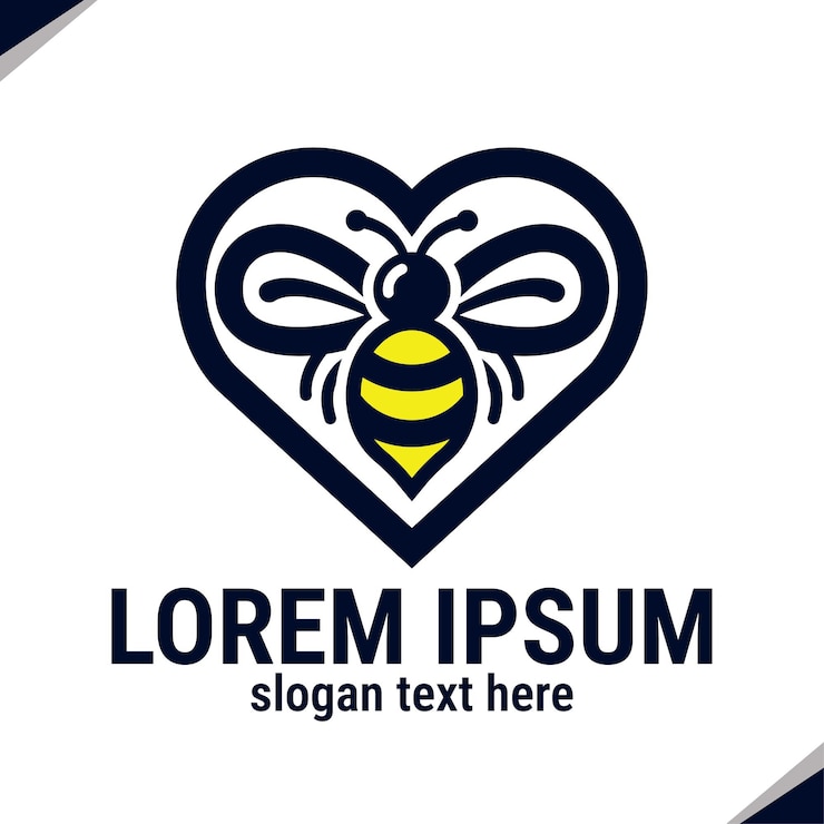 Vektor logo der fliegenden biene vektor abstrakte biene illustration biene mit liebes-ikonen form weißer hintergrund