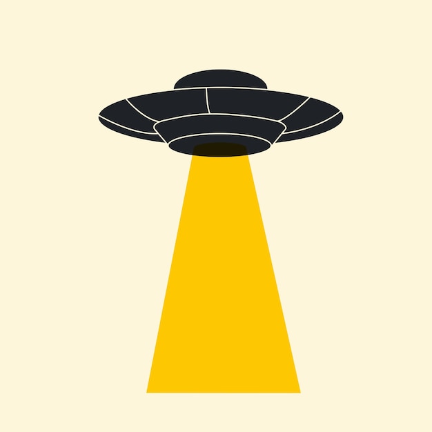 Logo der fliegenden untertasse mit gelbem leuchten. ufo.isolated fliegende untertasse im hintergrund