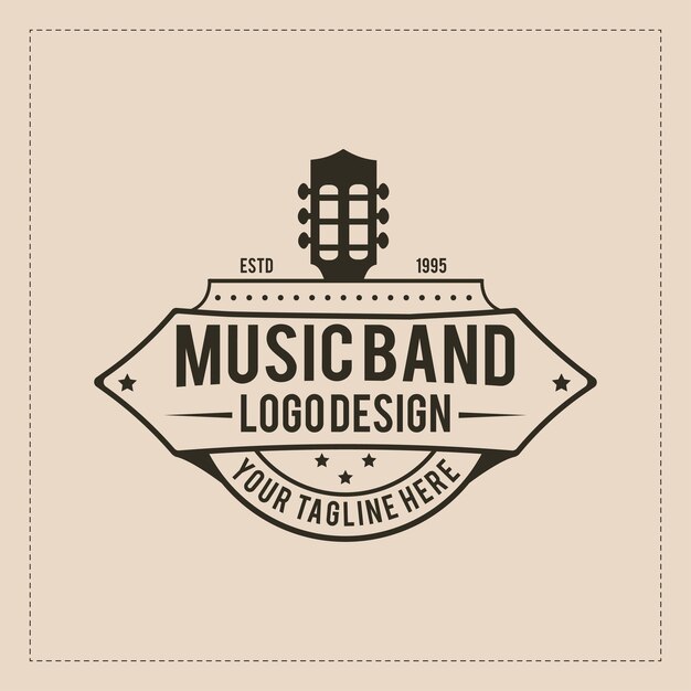 Logo der musikinstrumentgitarre im retro-vintage-stil