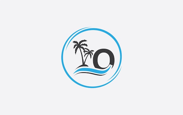 Vektor logo der palme und das monogram der seewelle mit dem buchstaben o