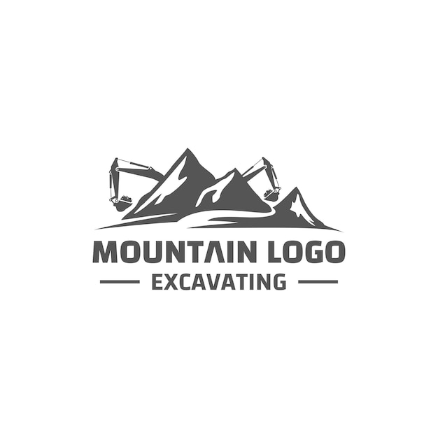 Logo design bagger berg symbol für bauunternehmer bergbauarbeiten straßenarbeiten