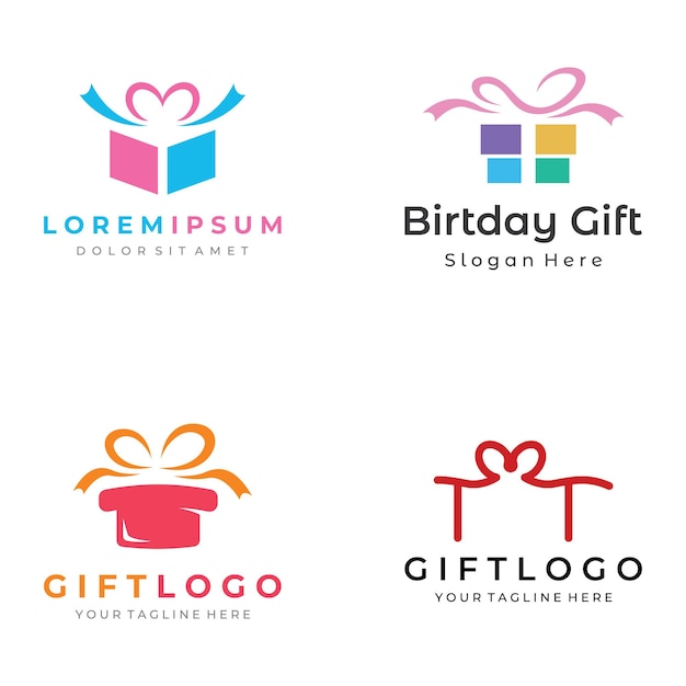 Logo-design geschenkbox oder geschenkbox-vorlage mit bandschild buchstabe g und geschenkelogo für überraschungvalentinstaggeschenkladenparty und geschäft