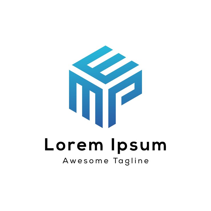 Logo-Design in der Form eines Buchstabenwürfel emp