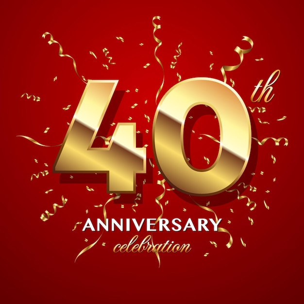 Logo-Design zum 40-jährigen Jubiläum mit goldener Zahl und Band Logo-Vektor-Vorlage