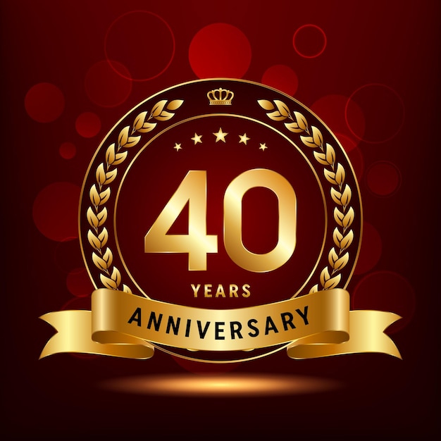 Logo-Design zum 40-jährigen Jubiläum mit Lorbeerkranz und goldenem Band Logo Vector Template