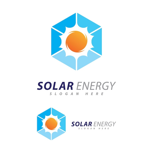 Logo-designvorlage für sonnenenergie kreatives logo für elektrische energie von sonnenkollektoren