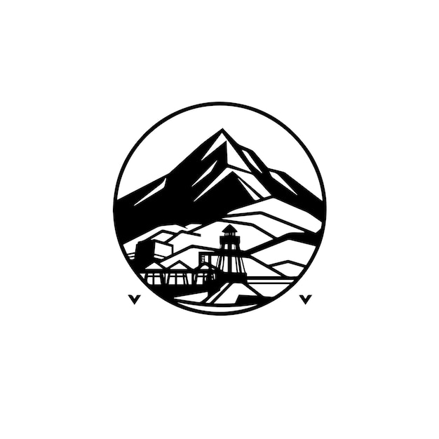 Logo einer mühle und eines berges nur mit minimalen umrissstrichen