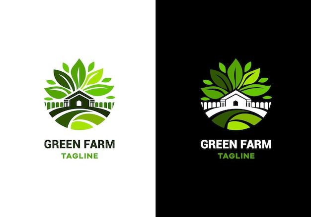 Logo für die Farm runde Form grüne Farbe Natur hinterlässt eine rustikale Landschaft