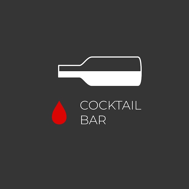 Logo für ein bar-shop-restaurant die flasche wein mit einem roten tropfen mit der überschrift cocktailbar
