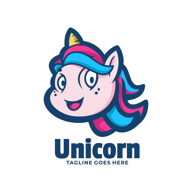 Logo für ein einhorn mit blauer mähne und blauen haaren.