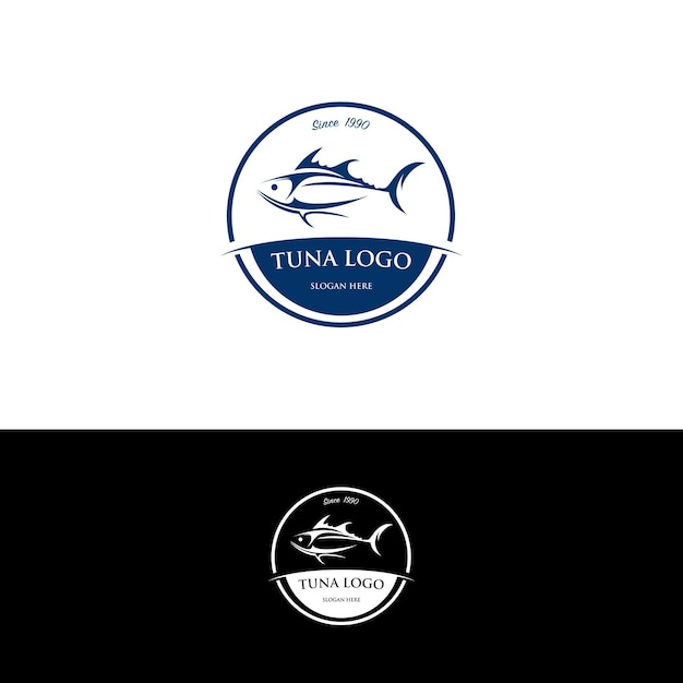 Logo für ein Thunfisch-Logo, das blau und weiß ist | Premium Vektor