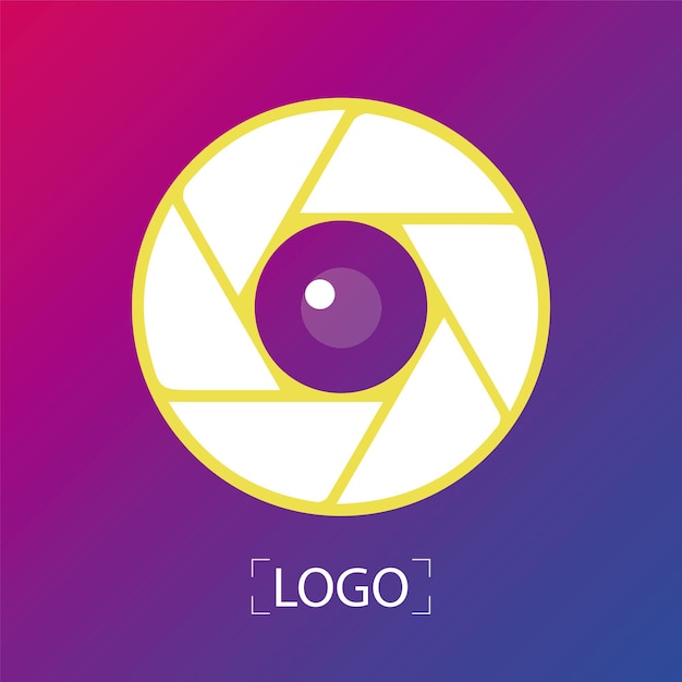 Vektor logo für fotografen-blendenblende-symbol, violetter hintergrund mit farbverlauf