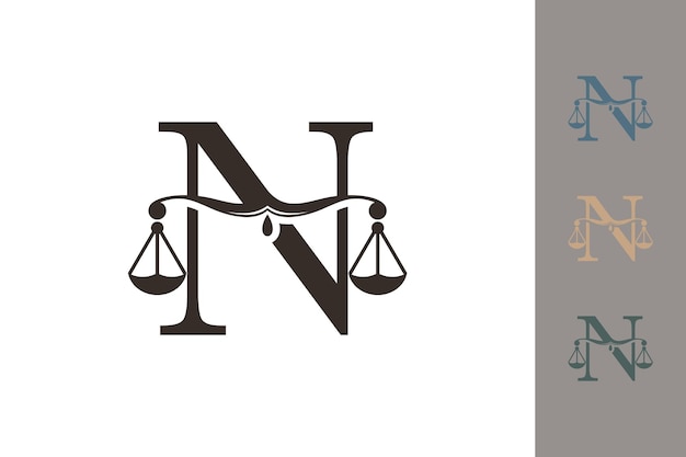 Logo für justizrecht mit logo-design-konzept des buchstaben n