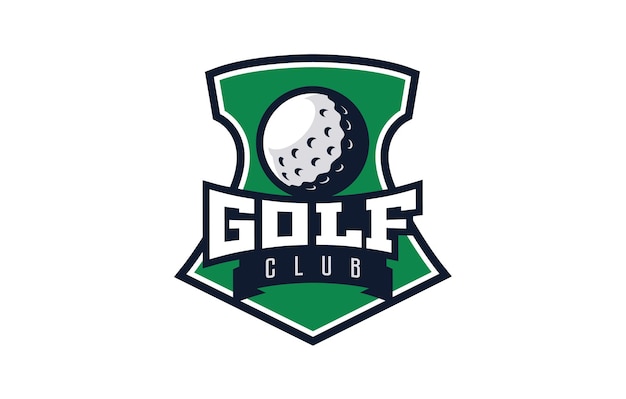 Logo-Golf-Emblem Buntes Golfball-Logo auf dem Hintergrund des Schildes Sportverein-Team-Logo-Vorlage Abzeichen-Symbol Ballschild Isolierte Vektordarstellung auf weißem Hintergrund