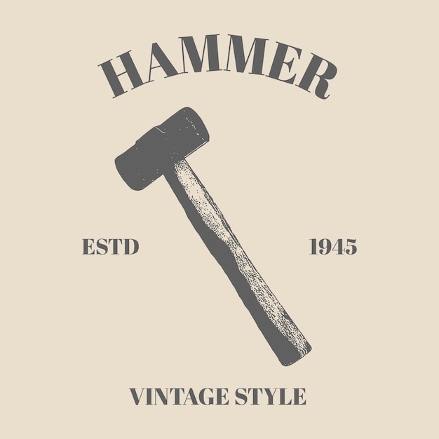 Logo-Hammer. hand gezeichnete vektorillustration, logoelement lokalisiert auf altem hintergrund. Retro-Jahrgang